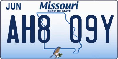 MO license plate AH8O9Y