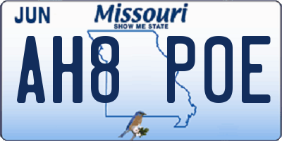 MO license plate AH8P0E