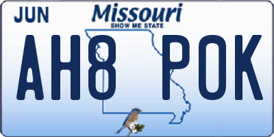 MO license plate AH8P0K