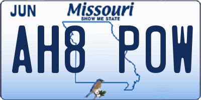 MO license plate AH8P0W