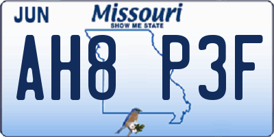 MO license plate AH8P3F