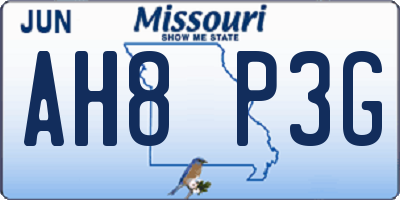 MO license plate AH8P3G