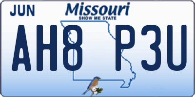 MO license plate AH8P3U