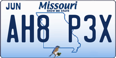 MO license plate AH8P3X