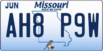 MO license plate AH8P9W