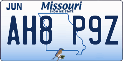 MO license plate AH8P9Z