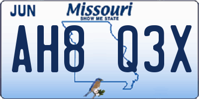 MO license plate AH8Q3X