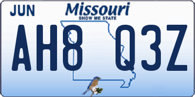 MO license plate AH8Q3Z