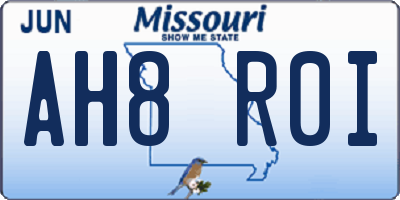 MO license plate AH8R0I