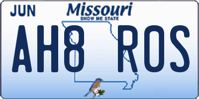MO license plate AH8R0S