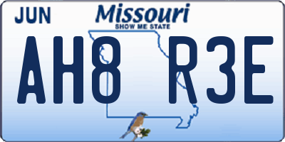 MO license plate AH8R3E