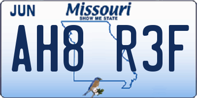 MO license plate AH8R3F