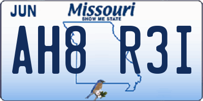 MO license plate AH8R3I