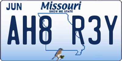 MO license plate AH8R3Y