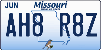 MO license plate AH8R8Z