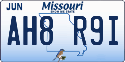 MO license plate AH8R9I