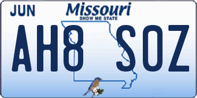 MO license plate AH8S0Z