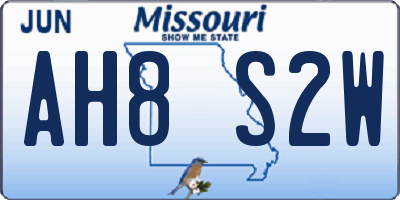 MO license plate AH8S2W