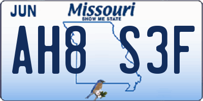 MO license plate AH8S3F