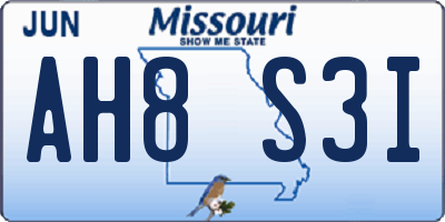 MO license plate AH8S3I