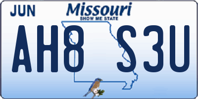 MO license plate AH8S3U
