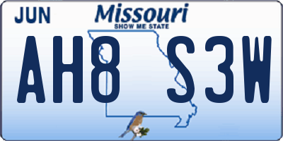 MO license plate AH8S3W