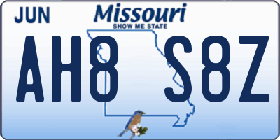 MO license plate AH8S8Z
