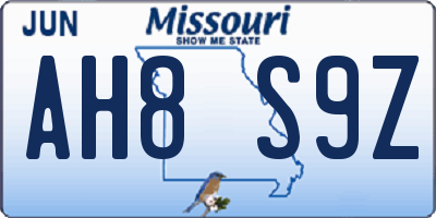 MO license plate AH8S9Z