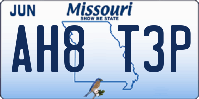 MO license plate AH8T3P