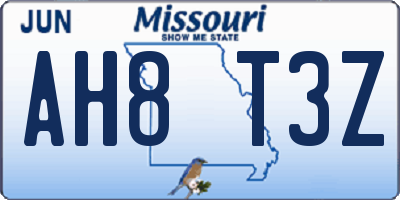 MO license plate AH8T3Z