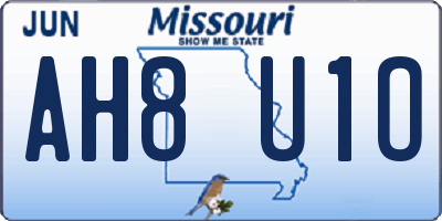 MO license plate AH8U1O