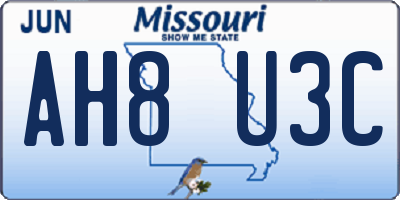 MO license plate AH8U3C