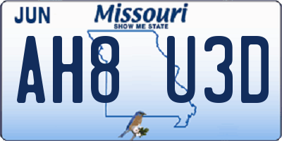 MO license plate AH8U3D