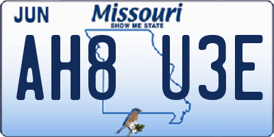 MO license plate AH8U3E