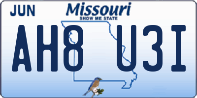 MO license plate AH8U3I