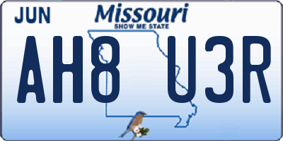 MO license plate AH8U3R
