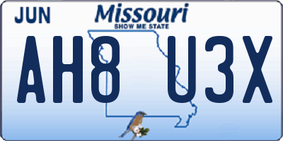MO license plate AH8U3X