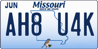 MO license plate AH8U4K