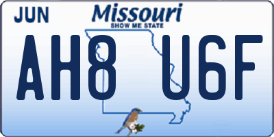 MO license plate AH8U6F