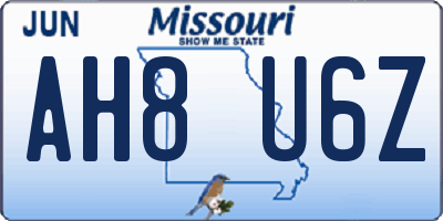 MO license plate AH8U6Z