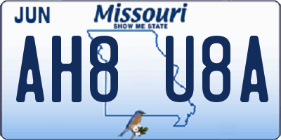 MO license plate AH8U8A