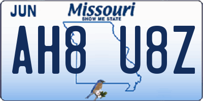 MO license plate AH8U8Z