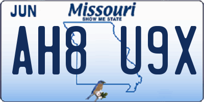 MO license plate AH8U9X