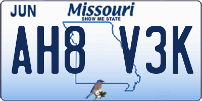 MO license plate AH8V3K