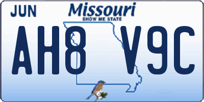 MO license plate AH8V9C