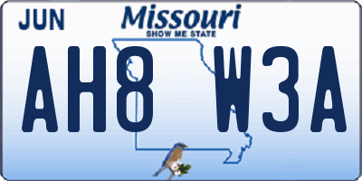 MO license plate AH8W3A