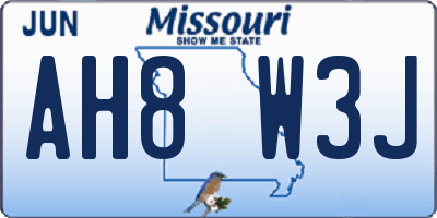 MO license plate AH8W3J