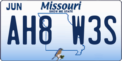 MO license plate AH8W3S