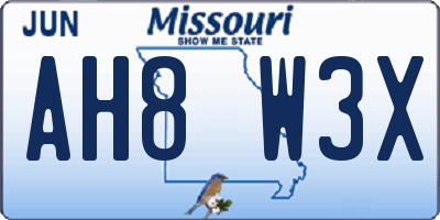 MO license plate AH8W3X