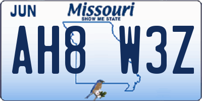 MO license plate AH8W3Z